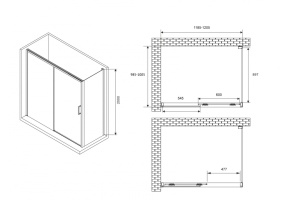 Душевой уголок Abber Komfort 120х100 профиль хром стекло прозрачное - 3