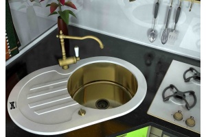 Мойка кухонная Zorg Inox Glass GL-7851-OV-WHITE-BRONZE белое стекло - 2