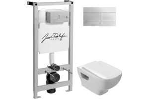 Комплект Система инсталляции для унитазов Jacob Delafon E5504-NF + Чаша для унитаза подвесного Jacob Delafon Struktura EDE102 + Кнопка смыва Jacob Delafon E4316-CP хром + Крышка-сиденье Jacob Delafon Struktura E70024 с микролифтом