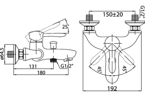 Смеситель BelBagno Oglio OGL VASM CRM для ванны с душем - 2