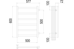 Водяной полотенцесушитель Terminus Аврора П6 500x600 Хром боковое подключение - 3