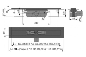 Водоотводящий желоб с порогами для перфорированной решетки, черный-мат горизонтальный сток, 750 мм, APZ1BLACK-750 - 2