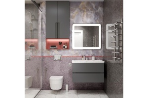 TECHNO База под раковину подвесная с двумя выкатными ящиками, Смоки софт AM-Techno-900-2C-SO-ZB815