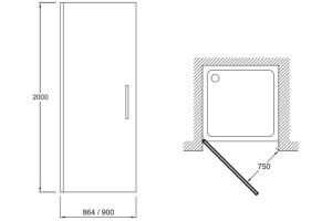 Душевая дверь в нишу Jacob Delafon Contra 90 профиль черный - 2