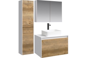 Тумба с раковиной Aqwella 5 stars Mobi 80 белая, дуб балтийский - 3