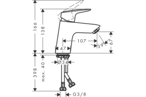 Смеситель для раковины Hansgrohe Logis 70, однорычажный, Coolstart, без сливного набора, хром 71073000 - 2