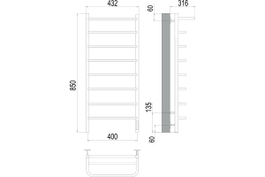 Электрический полотенцесушитель Terminus Полка П8 400х850 с полкой Хром - 3