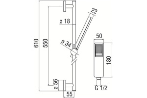 AD140/53BM душевой гарнитур 60 см 1jet (чёрный) - 2