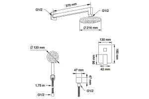 Swedbe Platta Душевой комплект со встроен.смесит. (с монтаж.боксом) и верх.душем, цвет: черный 5554B - 3