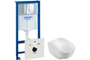 Комплект Система инсталляции для унитазов Grohe Rapid SL 38750001 4 в 1 с кнопкой смыва + Чаша для унитаза подвесного Jacob Delafon Odeon Rive Gauche
