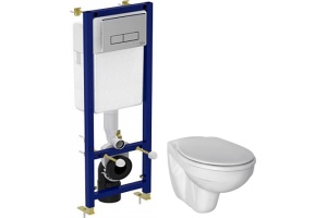 Комплект Система инсталляции для унитазов Ideal Standard W3710AA 4 в 1 + Крышка-сиденье Ideal Standard Ecco W302601 петли хром + Чаша для унитаза 