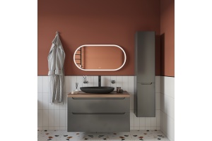 Мебель для ванной STWORKI Берген 100 серая с темной столешницей,  раковина Bocchi Etna Etna 1114-004-0125 черная