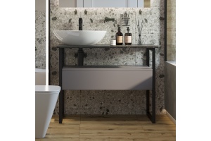 Тумба с раковиной DIWO Элиста 100 антрацит с раковиной Moduo 55 Leaf