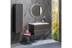 Тумба под раковину Armadi Art Capolda 85 черный - светлое дерево  - 3