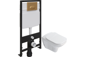 Комплект Унитаз подвесной STWORKI Дублин SETK3504-0605 с микролифтом + Система инсталляции для унитазов EWRIKA ProLT 0026-2020 с кнопкой смыва 0053 золото матовое