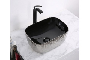 Раковина накладная CeramaLux NC 46 см черный/серебро (D1333H020)