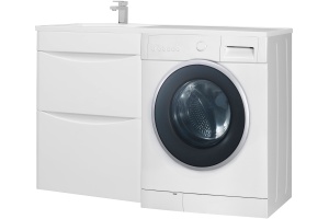 Тумба для комплекта Bellezza Олиссия 120 L, белая, под стиральную машину, 2 ящика