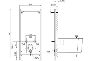 9.30001.20 BASE Инсталляция для подвесного биде, патрубок 50/51.4мм, 1102-1222х500мм (306293) - 2
