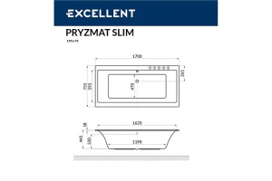 Акриловая ванна Excellent Pryzmat Slim 170x75 белая бронза с гидромассажем - 3