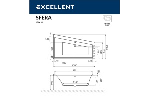 Акриловая ванна Excellent Sfera 170х100 правая белая с гидромассажем - 3