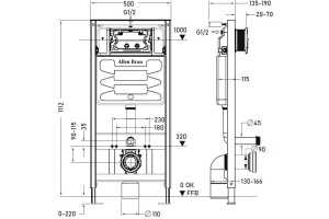 9.11100.20 PNEUMATIC Инсталляция для подв. унитаза, патрубки, б/кнопки,1112х115х500мм (306274) - 2