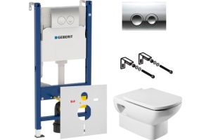 Комплект Инсталляция Geberit Duofix Delta 3 в 1 с кнопкой хром + Унитаз Roca Dama Senso + Шумоизоляция