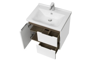 Тумба с раковиной Aquaton Рене 60 белый-темное дерево - 3