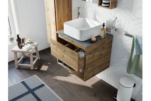 Мебель для ванной STWORKI Карлстад 60 дуб рустикальный, роверелла, с отверстием под смеситель в столешнице - 3