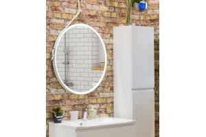 Зеркало с подсветкой на ремне из натуральной белой кожи 