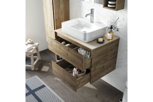 Тумба с раковиной STWORKI Карлстад 75 дуб рустикальный, простоун беж - 3