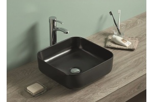 Раковина керамическая накладная AM-78110-MB, цвет чёрный матовый, 385х385х135