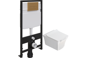 Комплект Унитаз подвесной STWORKI Хадстен SETK3304-0616-001-1-6000 с микролифтом + Система инсталляции для унитазов EWRIKA ProLT 0026-2020 с кнопкой смыва 0043 золото матовое