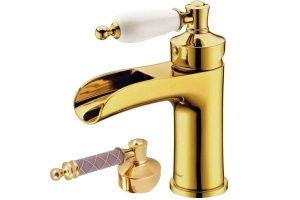 Смеситель для раковины Boheme Vogue золото с фиолетовой ручкой