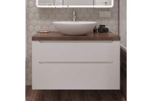 Тумба с раковиной STWORKI Берген 100 белая с темной столешницей, Moduo 55 Leaf