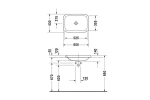 DURAVIT (DuraStyle) Умывальник 600 x 430 мм, для встраивания сверху, без перелива, без площадки под смеситель - 2