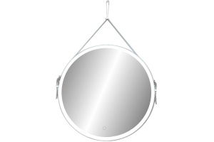 Зеркало с подсветкой на ремне из натуральной белой кожи 