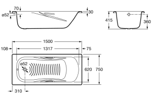 Стальная ванна Roca Princess-N 150x75 - 2