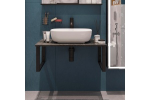 Столешница с раковиной DIWO Элиста 80 чёрный мрамор, с раковиной Moduo 50 Square