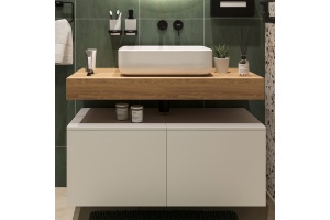 Мебель для ванной STWORKI Ольборг 100 столешница дуб французский, без отверстий, 2 тумбы 50, с раковиной STWORKI Soul 1 белой - 3