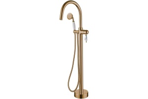 Смеситель напольный Boheme Medici бронза с душевым гарнитуром и ручкой Swarovski