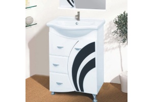 Тумба с раковиной Misty Каролина 60 3 ящика R черное стекло