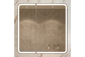 Зеркало-шкаф STWORKI Ольборг МВК079 80, с подсветкой, навесной, белый, прямоугольный, в стиле лофт, с розеткой