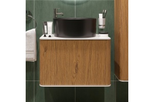 Тумба с раковиной STWORKI Ноттвиль 60 дуб верона, с отверстием под смеситель, BOCCHI Vessel черная