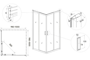 Душевой уголок Veconi Rovigo RV-13 100x100 профиль черный (RV13-100-01-C5) - 3