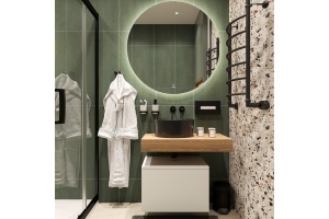 Мебель для ванной STWORKI Ольборг 80 столешница дуб французский, без отверстий, с тумбой 60, с раковиной BOCCHI Vessel черной