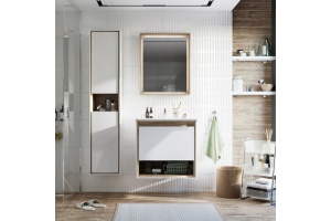 Мебель для ванной STWORKI Ольтен 60 белая, дуб сонома , подвесная (комплект, гарнитур)