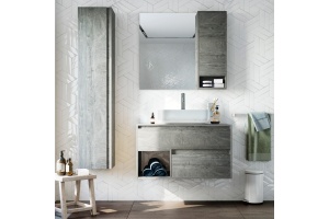 Мебель для ванной STWORKI Карлстад 90 дуб рошелье, роверелла, в стиле лофт, серая, под дерево, российская