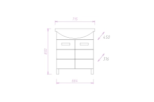 Тумба c раковиной Onika Балтика 70 белый - 3