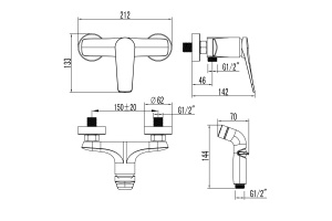 Смеситель Lemark Bronx LM3718GM настенный с гигиеническим душем, графит - 2