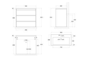FAMILY База под раковину напольная с тремя выкатными ящиками, Bianco Lucido, 900x480x845, FAMILY-900-3C-PIA-BL - 3